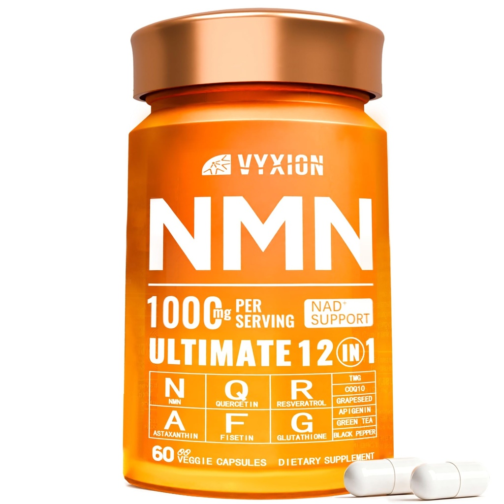 Vyxion NMN Supplement 1000mg Complex | 12-in-1 NAD Supplement with Resveratrol, CoQ10, TMG, Quercetin & Antioxidant Blend | Cellular Energy & Healthy Aging | 60 Veggie Capsules