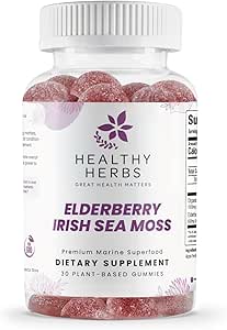 Healthy Herbs Organic Sea Moss Gummies - Συμπυκνωμένο 2100mg Ιρλανδική Θάλασσα Moss + Elderberry Essentials Blend - Σύνθετη μια φορά-Καθημερινή διαμόρφωση Made with Apple-Extracted Gummy (30 Count)