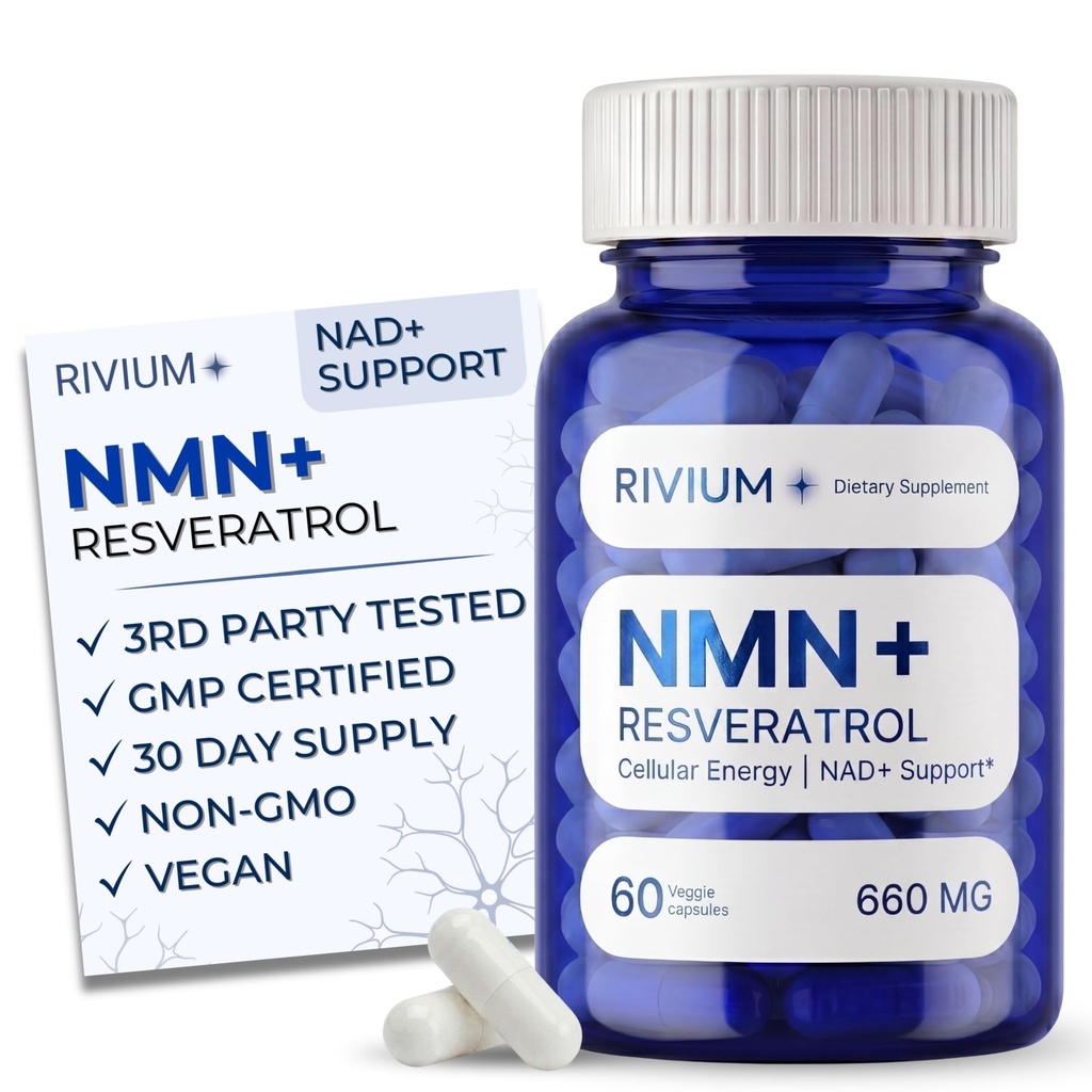 NMN & Resveratrol Supplement – NAD+ Support Capsules for Cellular Energy, Longevity & Everyday Wellness – 60 Vegan Capsules, Non-GMO