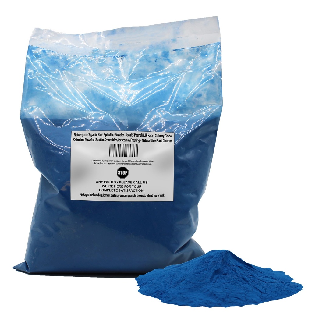 Naturejam Organic Blue Spirulina Powder - Ideal 5 Pound Bulk Pack - Culinary Grade Spirulina Powder Used in Smoothies, Iceream & Frosting - Natural Blue Food Coloring