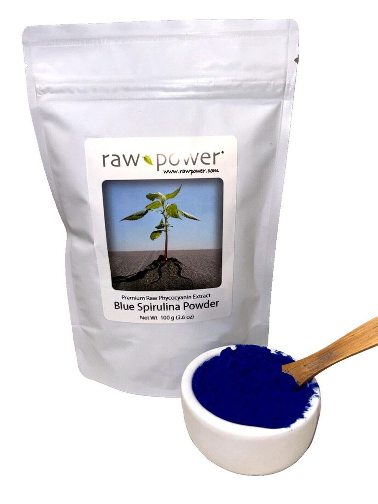 Raw Power Blue Spirulina Powder, 100% Phycocyanin Extract, Blue Pigment, 100 Grams (3.6 oz), Premium, Raw