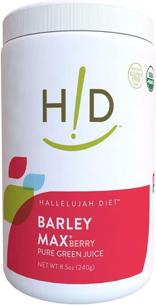 Hallelujah Diet Organic BarleyMax - Barley and Alfalfa Green Juice Powder, Berry Flavor, 8.5 Ounces (60 Day Supply)