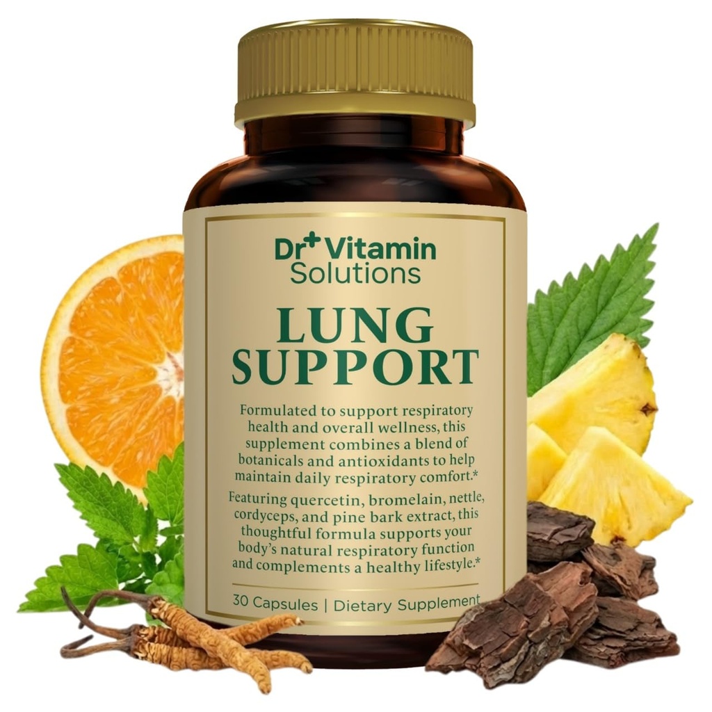 DR VITAMIN SOLUTIONS Lung Detox Supplement for Men & Women - 10-in-1 Blend w/Vitamin C & Butterbur Root - Υποστηρίζει την υγεία των πνευμόνων και την αναπνευστική λειτουργία - Βελτιώνει την αναπνοή, τη ροή οξυγόνου - 30 Vegan Caps
