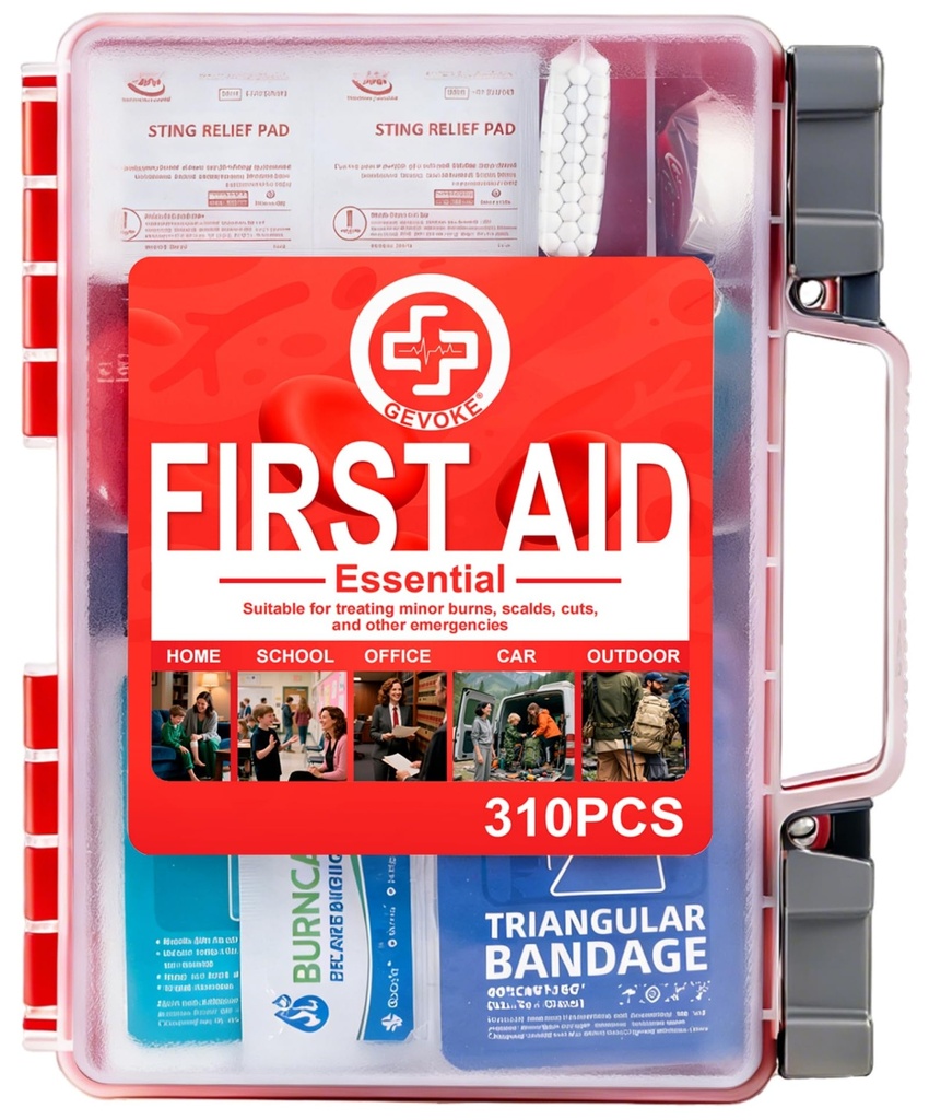 Gevoke Professional First Aid Kit, 310 Piece HardCase, Easy to Organize | Durable & Portable Case, Complete Medical Kit for Home, Car, Camping, Travel, Hiking, Truck, Office, Sports, Outdoor