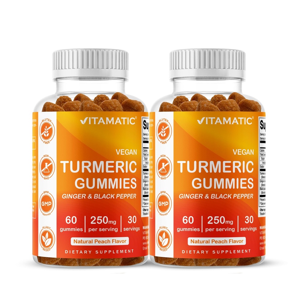 Vitamatic Turmeric Gummy with Ginger & Black Pepper Extract – 60 Vegan Gummies Each 