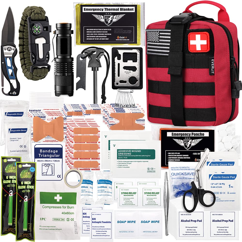 EVERLIT 250 Pcs Survival First Aid Kit | IFAK Outdoor Survival Kit Emergency Kit For Camping Hiking Hunting Earthquake Emergency Preparedness