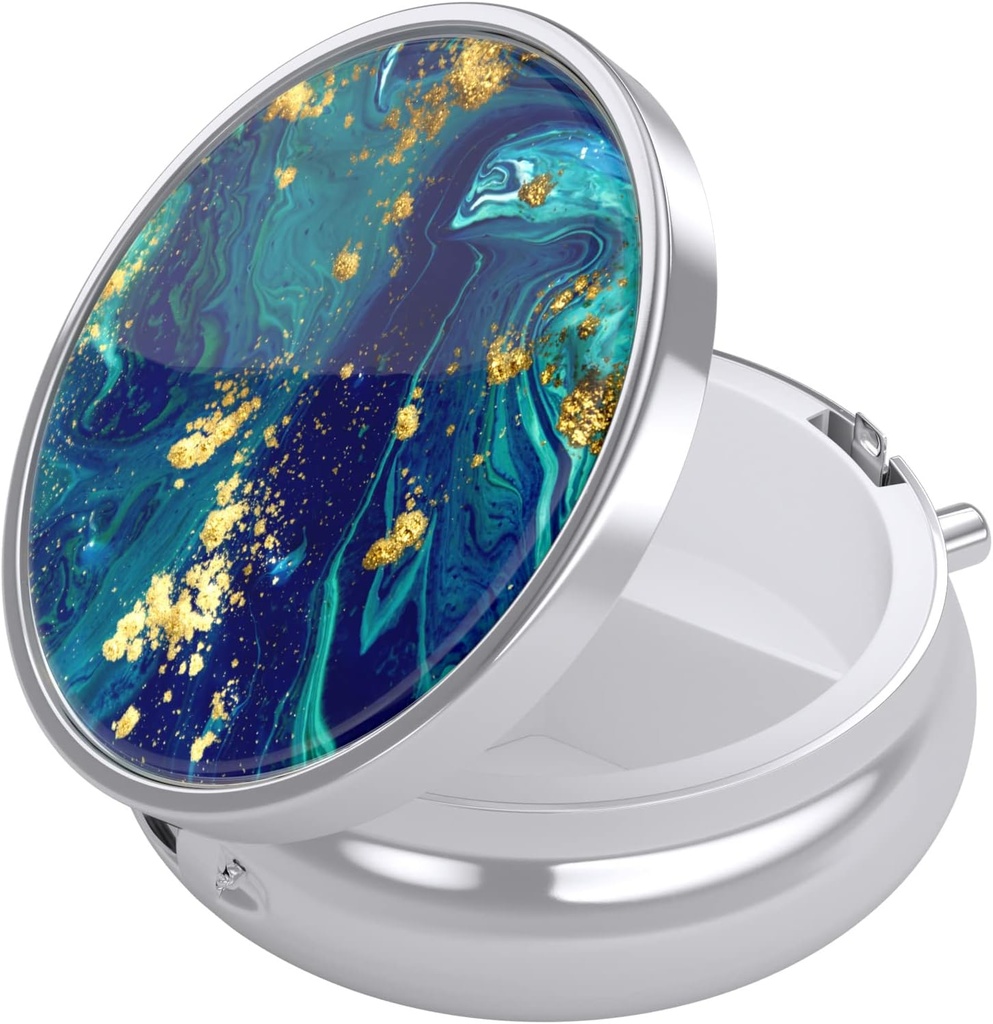 Nipichsha Pill Box, μικρή θήκη χαπιών για το πουρμπουάρ & τσέπη, χαριτωμένο ταξιδιωτική ιατρική Organizer, φορητός κάτοχος εμπορευματοκιβωτίων ιατρικής για να κρατήσει βιταμίνες, φαρμακευτική αγωγή, ιχθυέλαιο & συμπληρώματα, Τίλ χρυσό μάρμαρο