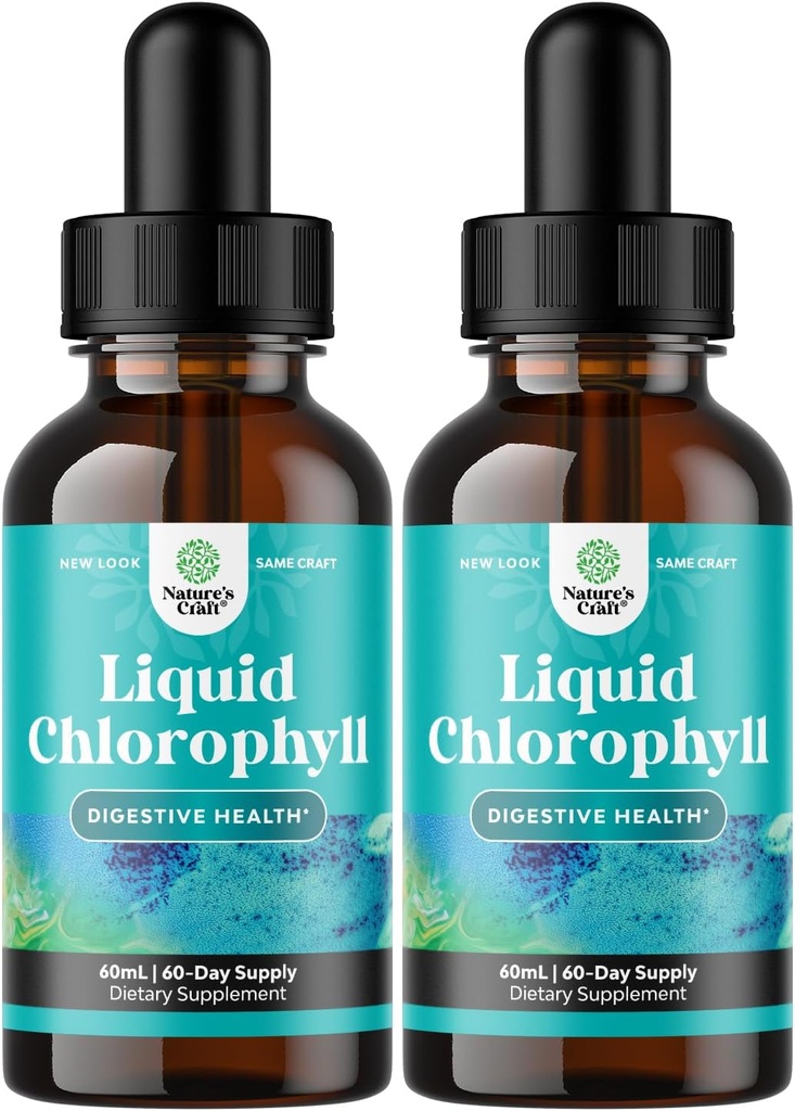 Υγρές σταγόνες με γεύση μέντας - Vegan Liquid Chlorophyl Drops for Immune Support Gut Health Skin Care Detox Liver Support Energy and Bad Breath - Υψηλής Ικανότητας Εσωτερικό Αποσμητικό - 2 Pack