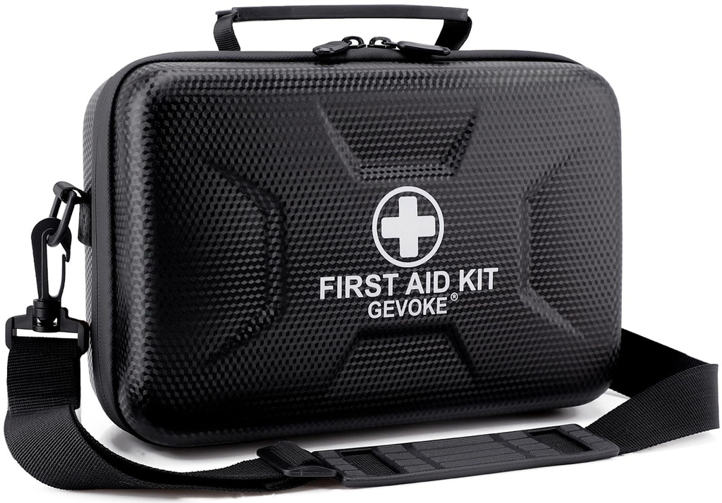 Gevoke 410 Piece Waterproof Hard Shell First Aid Kit, Black | For Home, Car, Travel, Camping, Truck, Hiking, Sports, Office, Vehicle & Outdoor, Emergency Medical Kits