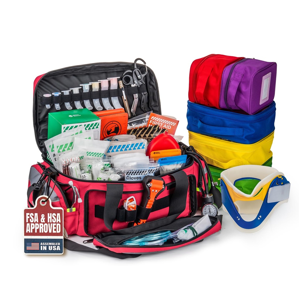 RHINO RESCUE First Responder Large EMT Bag Fully Stocked with Medications | 300+ Supplies Trauma First Aid Kit EMS Advanced Medical Kit for Pre-Hospital, Public Facilities, Paramedics, Firefighters
