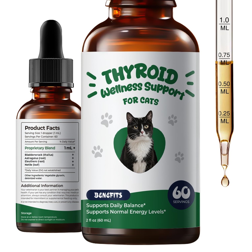 Thyroid Support for Cats, Appetite Stimulant & Weight Gainer Herbal Drops | With Bladderwrack, Astragalus & Nettle Leaf to Support Metabolism Balance & Everyday Vitality, 2 fl oz