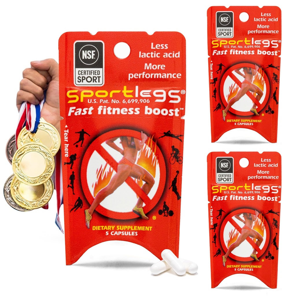 SPORTLEGS Fast Fitness Boost Προ προπόνηση για άνδρες και γυναίκες, συμπλήρωμα γαλακτικού οξέος, αθλητικά συμπληρώματα αντοχής καυσίμου για δρομείς - 5-Cap Packet, Trial Pack of 3