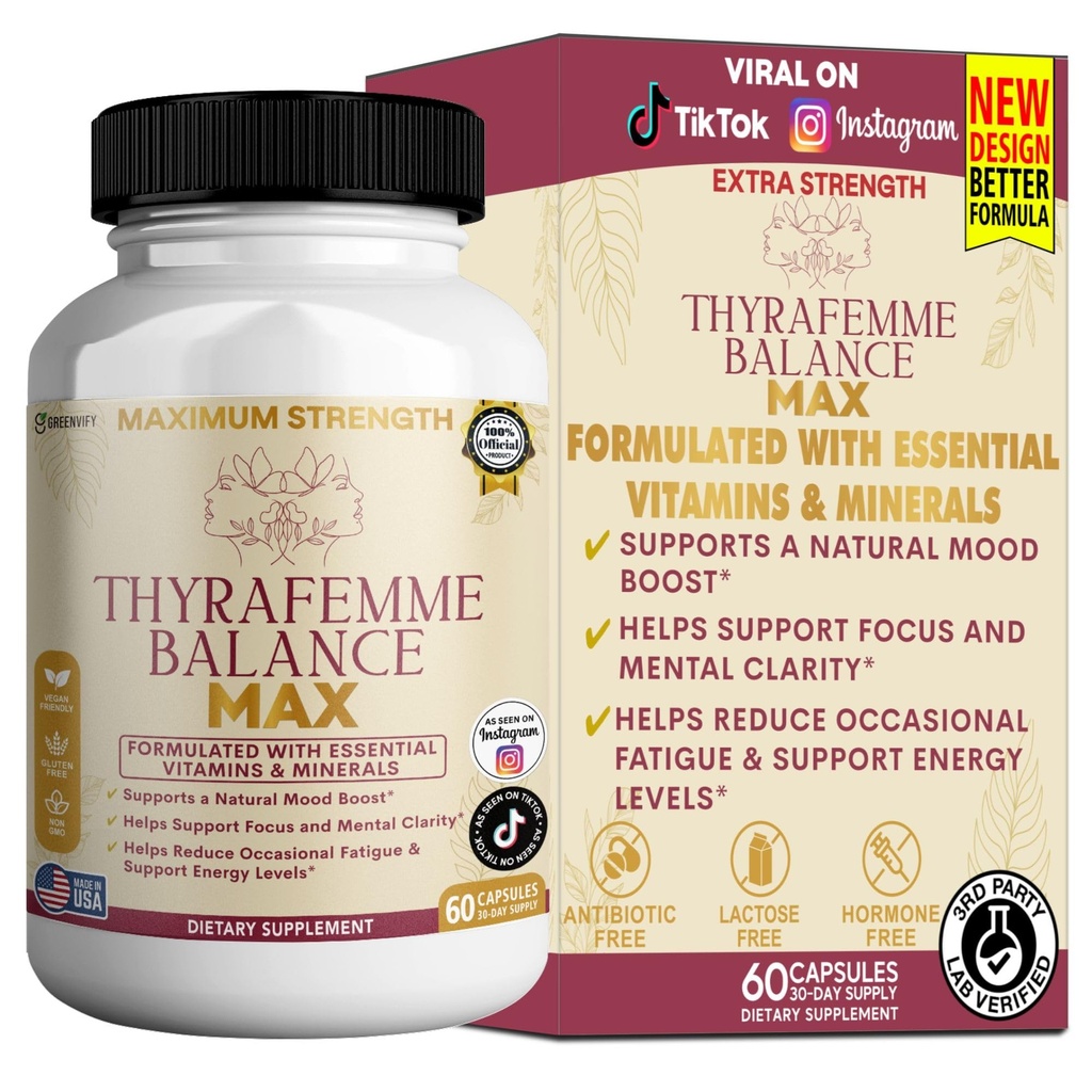 Thyrafemme Balance Max, Natural Thyroid and Hormone Support for Women, 60 Capsules