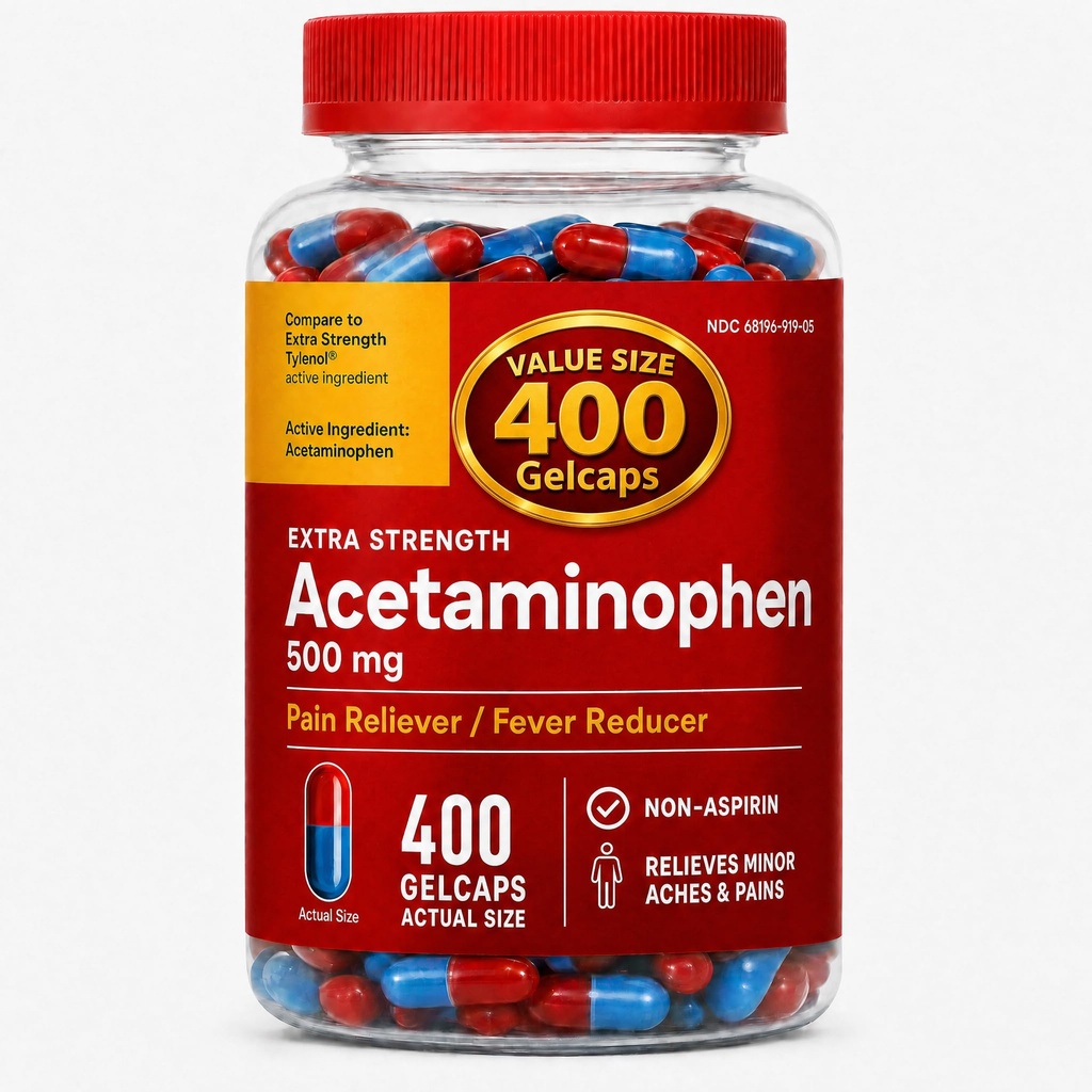 Acetaminophen Extra Strength Gelcaps, 500 mg, 400 Count