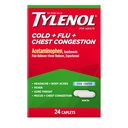 Tylenol Cold + Flu + Chest Congestion Caplets, 24 ct | Acetaminophen 325 mg & Guaifenesin 200 mg, Pain Reliever, Fever Reducer, Expectorant for Mucus Relief