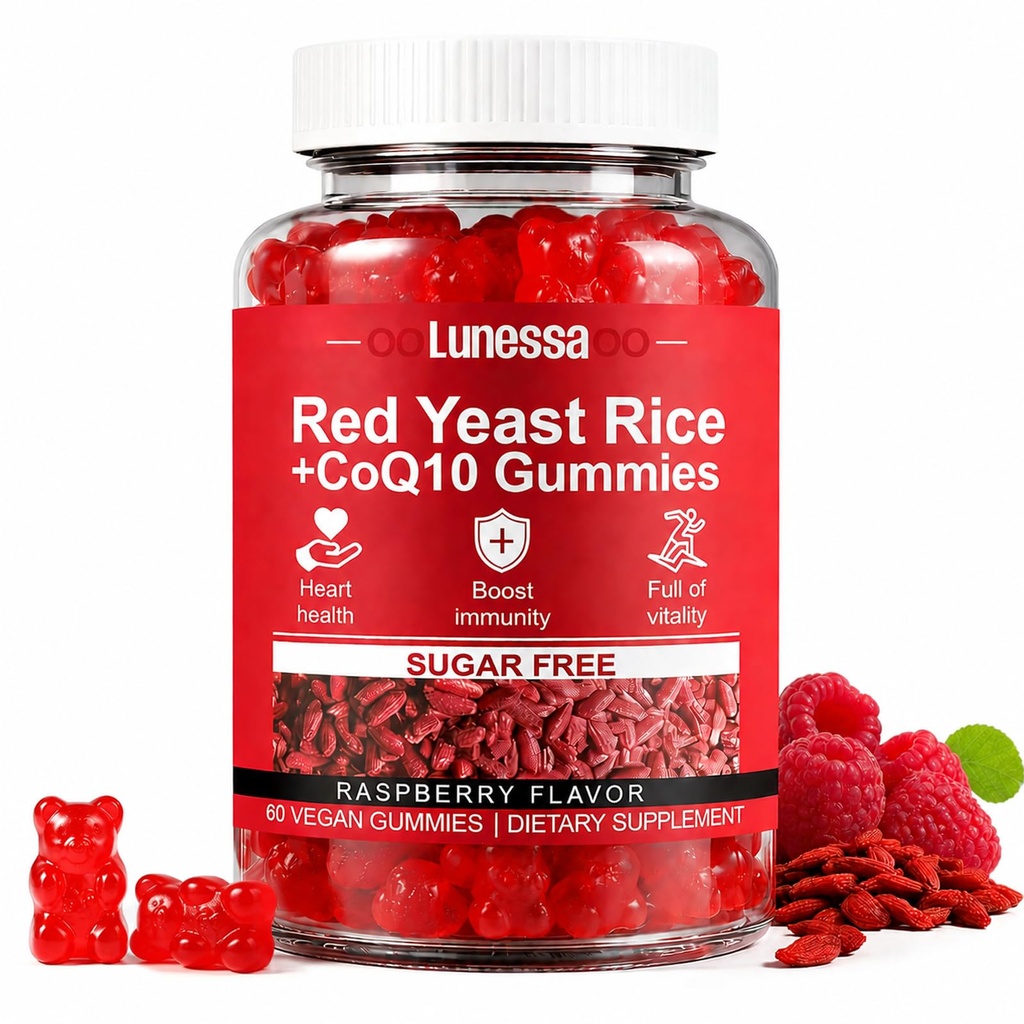Red Yeast Rice and CoQ10 2400mg, Restores Body Vitality, Raspberry Flavor, Non-GMO, 60 Gummies (1)