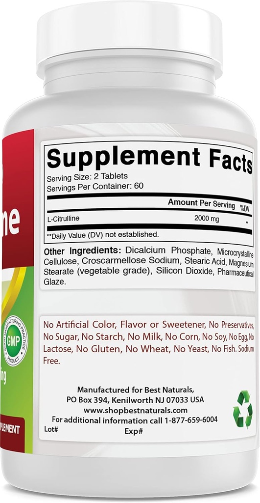 Best Naturals L-Citrulline 2000mg & L-αργινίνη 1000 mg