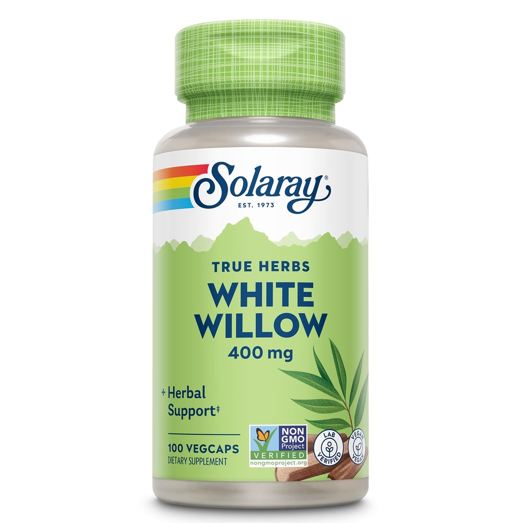 SOLARAY White Willow Bark Capsules 400 mg for Men & Women, 100 Veg Caps