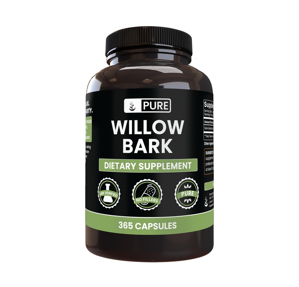 PURE ORIGINAL INGREDIENTS Willow Bark Extract (365 Capsules) No Magnesium Or Rice Fillers, Always Pure, Lab Verified