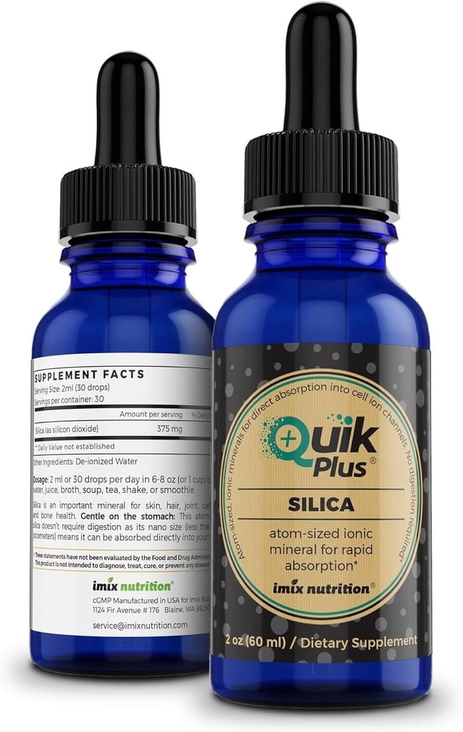 QuikPlus συμπλήρωμα υγρών ορυκτών για ενήλικες – Vegan, χωρίς γλουτένη, όλα φυσικά, εξαιρετικά βιοδιαθέσιμα – 2 oz μπουκάλι (Silica)