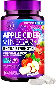 Apple Cider Vinegar Capsules 1877mg - Extra Strength ACV Pills with Vitamin D3 & Zinc - Apple Vinegar Pills Supplement for Digestion, Energy & Immune Support, Non-GMO, Bottled in USA - 120 Capsules