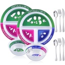 4 Pcs Portion Control Plate Bowls Set with 6 Pcs Stainless Steel Silverware 8.5 Inch Bariatric for Portion Control Divided Diet Bowl for Weight Loss Balanced Eating Adult