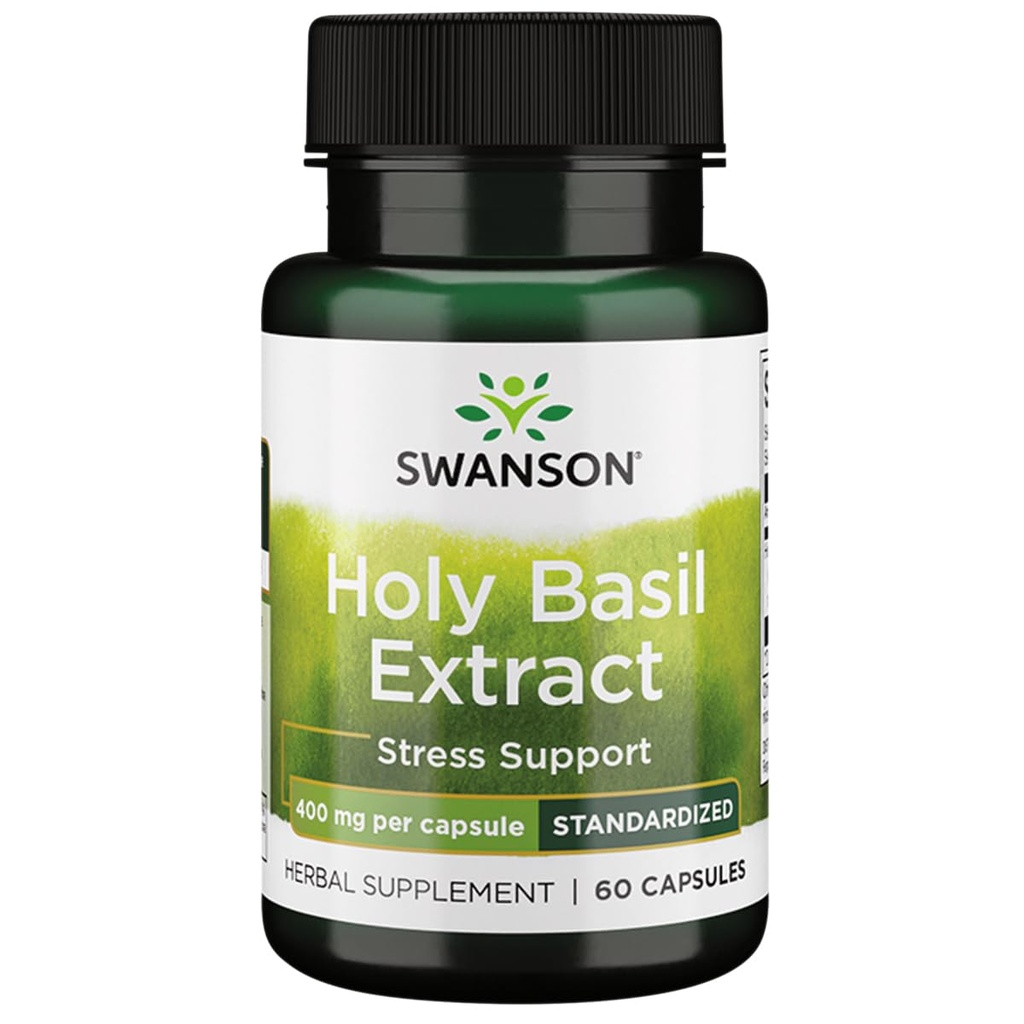 Swanson Holy Basil Extract Tulsi 400 mg, 60 Capsules | Helps Tackle Stress, a High-Powered Ayurvedic Adaptogen Standardized for 2% Ursolic Acid for Reliable Support