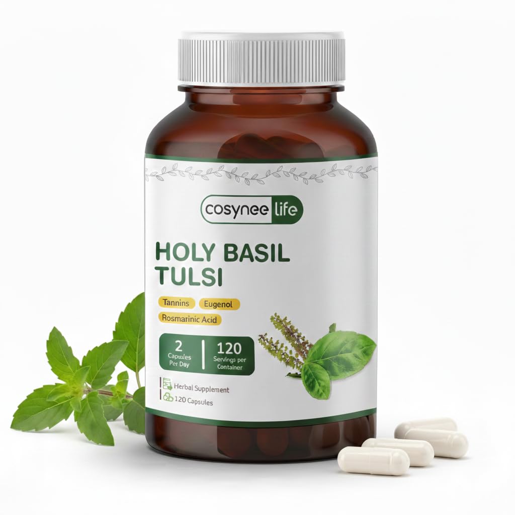 Holy Basil (Tulsi) Extract 300 mg per Capsule - Standardized with 20% Tannins, 3% Eugenol & 1% Rosmarinic Acid - Herbal Supplement - 120 Capsules