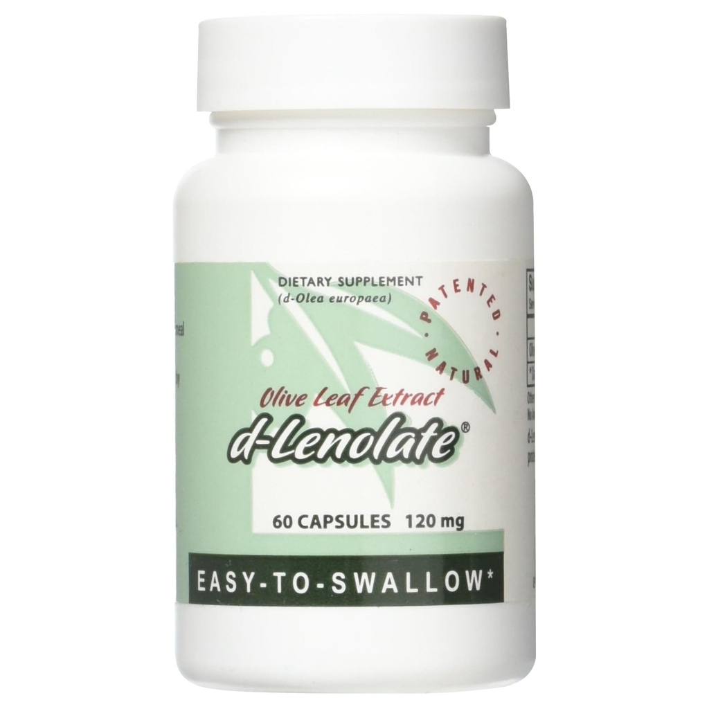 Research D-Lenolate Olive Leaf Extract Capsules for Healthy Lifestyle Support - Plant Based Vegetarian Capsule Supplement - 120mg 60 Capsules