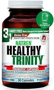 Natren Healthy Trinity Probiotics Supplement - 30 Dairy and Gluten Free Gel Capsules - Improve Gut and Digestive Health, 30 Billion CFU - Lactobacillus Acidophilus, Bifidobacterium, Bulgaricus