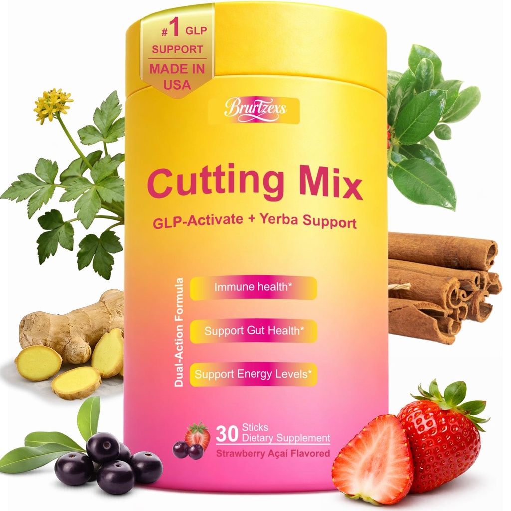 Cutting Drink Mix with Berberine & Yerba Mate, 30 Sugar-Free Stick Packs | Strawberry Acai flavor with chromium, 5-HTP, magnesium and prebiotic FOS for gut wellness, smooth energy and daily balance
