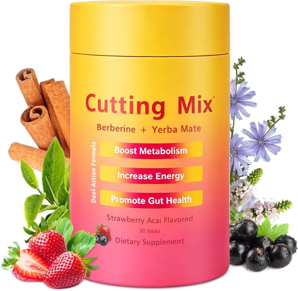 Cutting Mix Drink, Advanced Prebiotic, Vegan,Non-GMO, Gluten-Free,Energy & Gut Health,Strawberry Açaí – 30 Servings