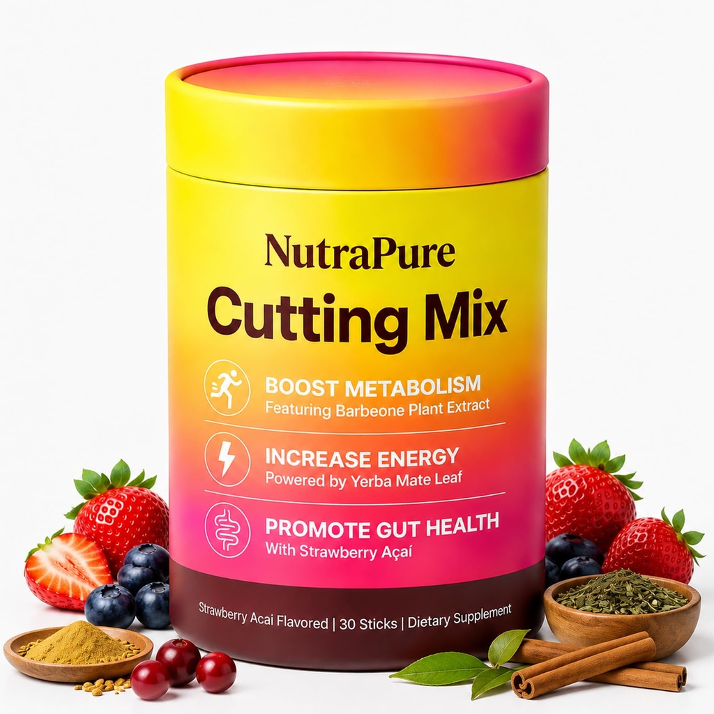 NutraPure Cutting Mix – Strawberry Açaí, Sugar-Free, 30 Sticks