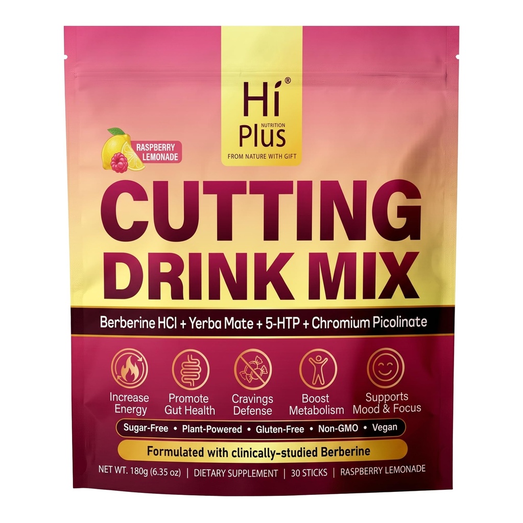 Cutting Drink Mix – Berberine, 5-HTP, Yerba Mate & Magnesium, FOS | Supports Satiety Signaling, Energy & Gut Health | Raspberry Lemonade – 30 Servings