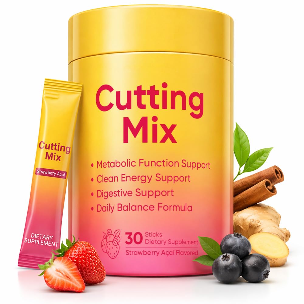 Kuranatural Cutting Drink Mix, Daily Wellness Blend with 5-HTP, Yerba Mate & Prebiotic Fiber, Supports Energy & Digestive Balance, Strawberry Açaí Flavor, 30 Stick Packs