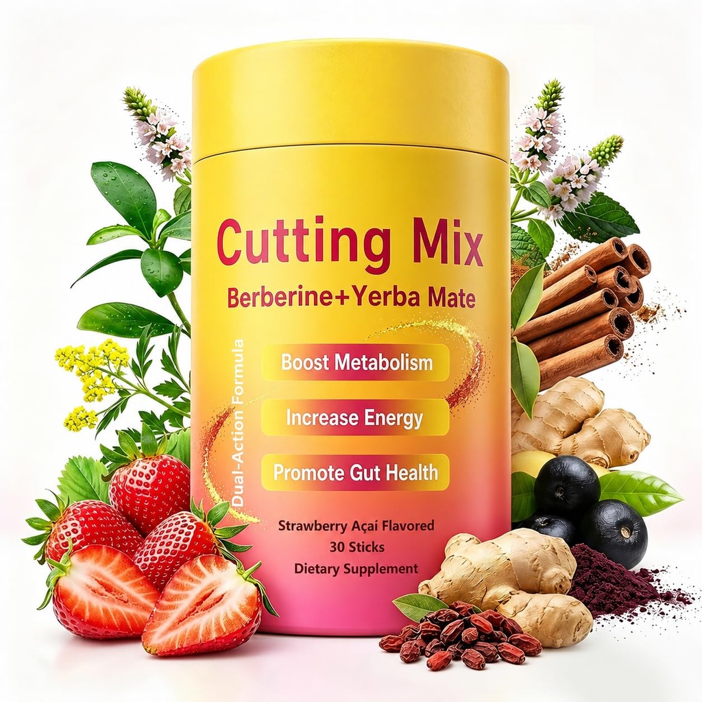 Cutting Drink Mix | Supports Daily Energy, Yerba Mate and 5-HTP, Strawberry Açaí Flavor, 30 Sticks