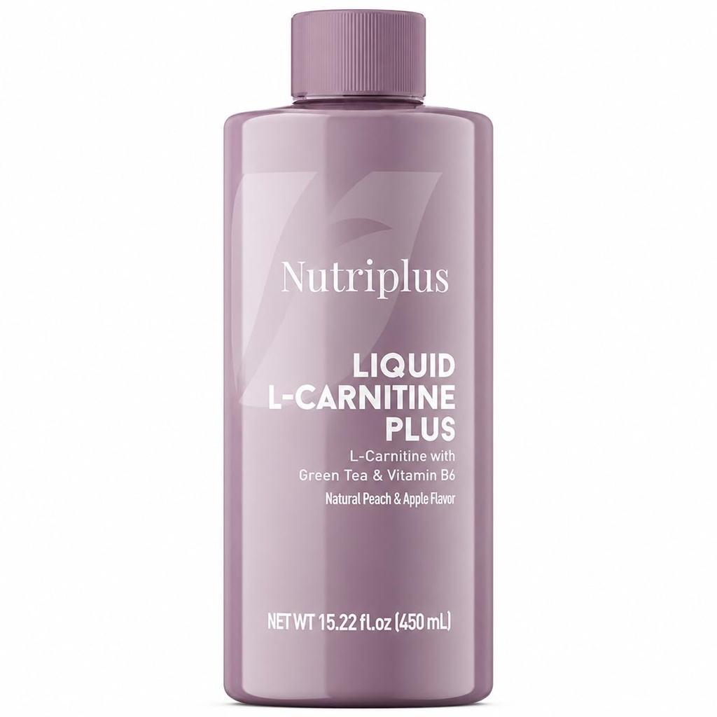 FARMASi Nutriplus Liquid L-Carnitine Plus Peach & Apple Flavor, 15.22 fl oz | Stevia Sweetened Fitness Lifestyle Supplement with Green Tea Extract & Vitamin B6, Daily Energy Support, Gluten free
