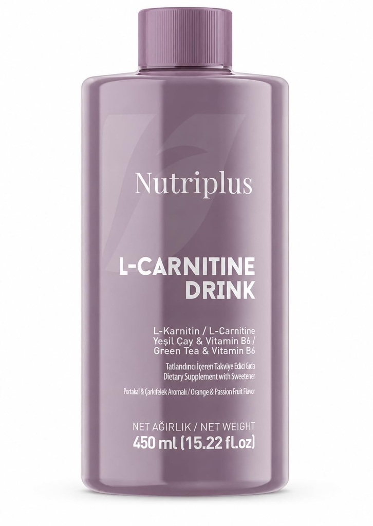 FARMASi Nutriplus Liquid L-Carnitine, Orange & Passion Fruit, 15.22 fl oz | Stevia Sweetened Fitness Lifestyle Supplement with Green Tea Extract & Vitamin B6, Daily Energy Support, Gluten free