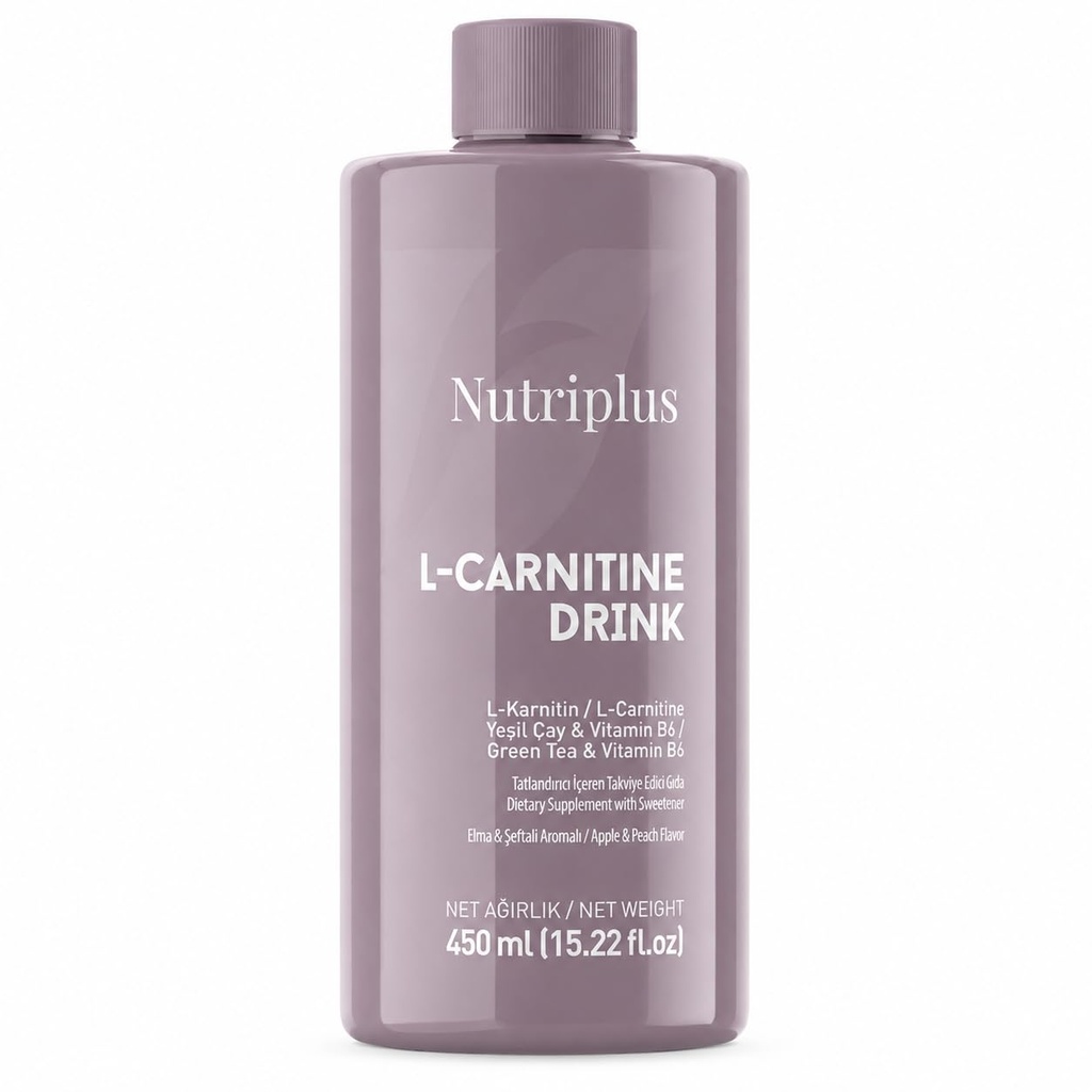 FARMASi Nutriplus Liquid L-Carnitine Plus Peach & Apple Flavor, 15.22 fl oz | Stevia Sweetened Fitness Lifestyle Supplement with Green Tea Extract & Vitamin B6, Daily Energy Support, Gluten free