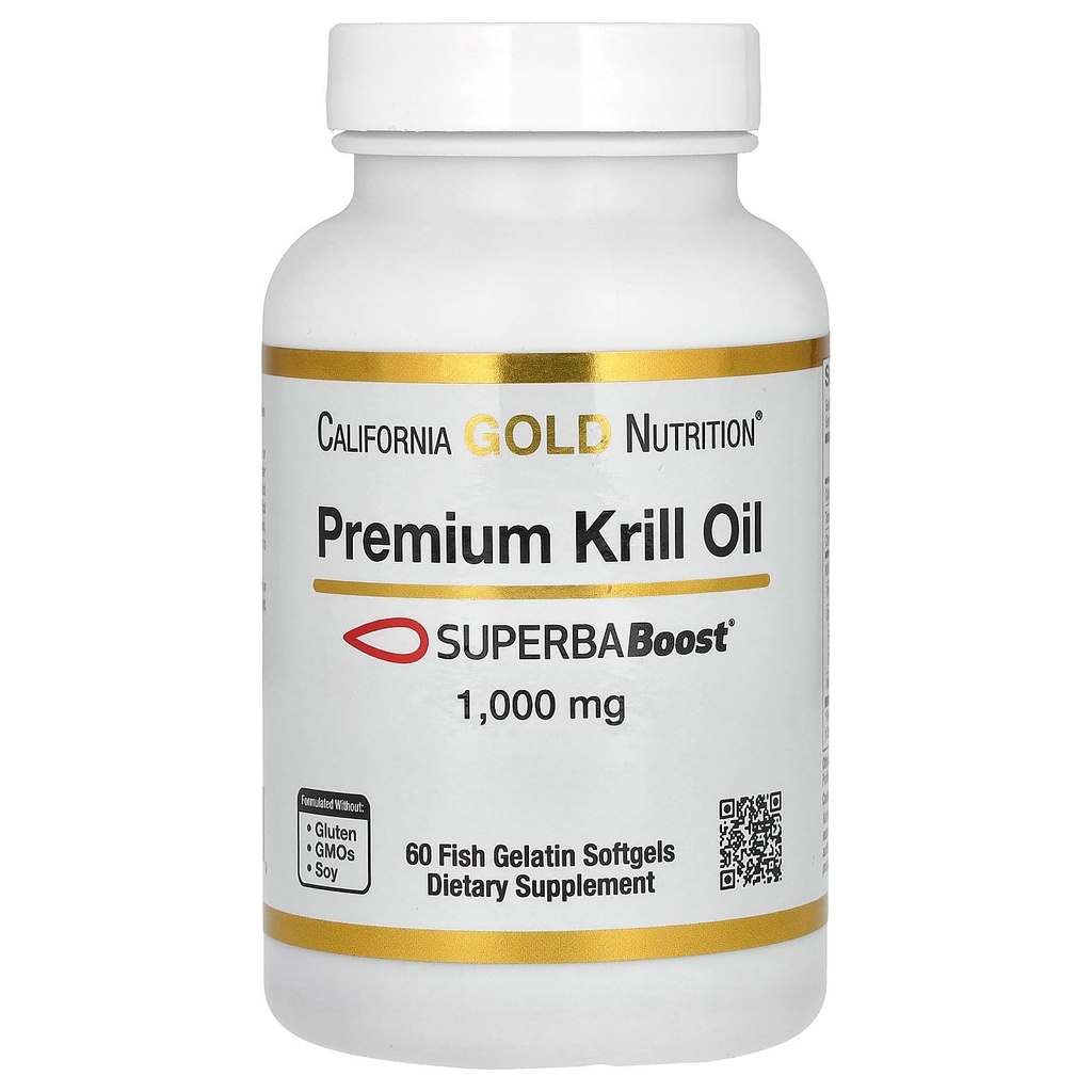 California Gold Nutrition Premium Krill Oil with SUPERBABoost, 1,000 mg, 60 Fish Gelatin Softgels