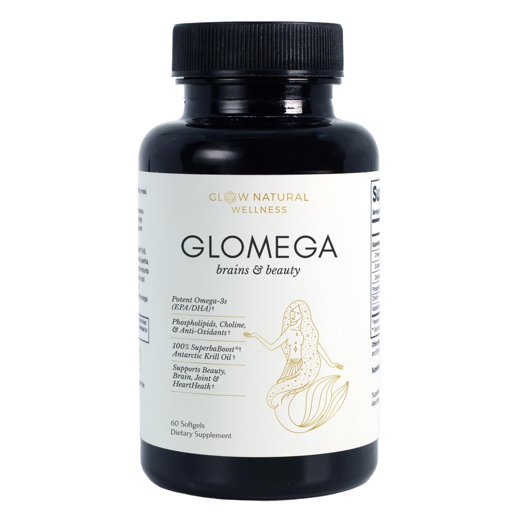 GLOMEGA - Antarctic Krill Oil Omega-3 Supplement for Women, Omega 3 Fatty Acids EPA & DHA 1000mg - 60 Softgels