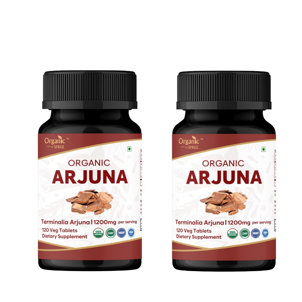 ORGANIC SPREE Arjuna 120 Tablets - Terminalia arjuna - 60 Days Supply - Supports Heart Health & Daily Wellness* | USDA Organic, GMP, HACCP Certified - Pack of 2