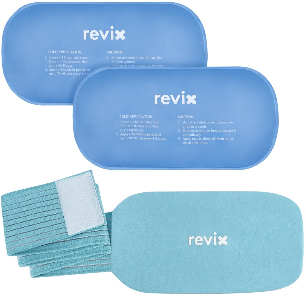 REVIX Ice Pack for Injuries Reusable, 2-Pack Hot & Cold Gel Wrap with Strap | Flexible Ice Wraps Stays Cold Longer for Knee, Shoulder, Back Discomfort, C-Section & Postpartum Recovery, 10" x 5" Blue