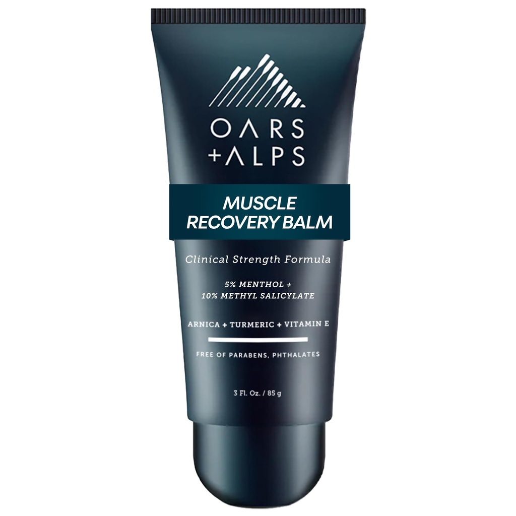 Oars + Alps Muscle Recovery Balm and Rub, Muscle Pain Relief Balm, 1pk, 3oz | Relieves Sore Muscles, Stimulates Circulation, Reduces Inflammation, Clinical Strength, 3-Rollerball Massager, Lavender Sage