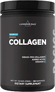 Livingood Daily Vanilla Collagen Powder for Women & Men, Hydrolyzed Collagen Peptides Peptides Powder with Vitamin C, Protein with 20 Amino Acids, Type I & III, Grass Fed, Keto, Paleo, Gluten Free, 30 Srvgs
