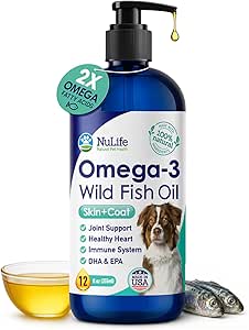 Liquid Fish Oil for Dogs with Omega 3, 6 & 9 Fatty Acids, Wild Caught from Iceland, Skin and Coat Supplement for Shedding, Itchy Skin, Allergies, Brain and Heart Health, Rich in EPA + DHA - 12 oz
