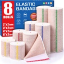 Premium 8 Pack Elastic Bandage Wrap (2x2", 2x3", 2x4", 2x6"), Compression Wrap Bandage for Legs, Ankle, Knee, Tummy, Body, Latex-Free, Lymphedema Wraps for Legs