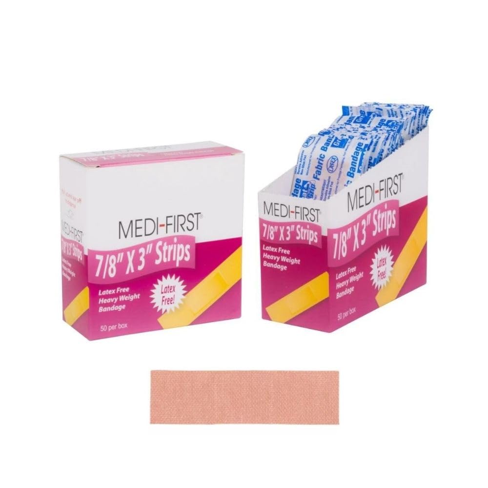 Medique Products 61450 Extra Heavy Weight Latex Free Flexible Woven Strip Bandages, 7/8-Inch by 3-Inch, 50 Per Box
