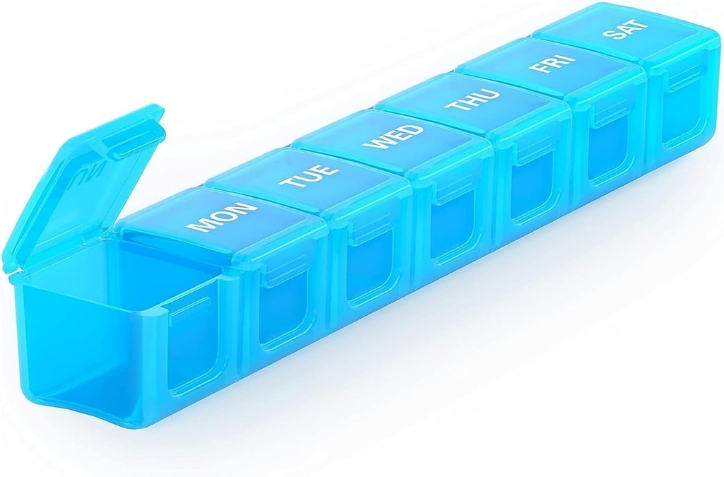 Sukuos Extra Large Weekly Pill Organizer, 7 Day Daily Pill Box Υπόθεση Αρθρίτιδα Φιλικό, Μεταξοτυπημένο Ιατρικό Εμπορευματοκιβώτιο με Clear Lid για βιταμίνες, ιχθυέλαια ή συμπληρώματα (μπλε)