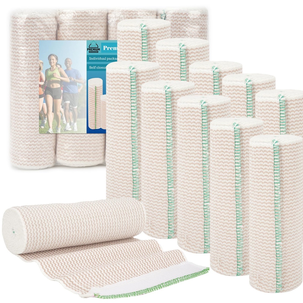 Premium Elastic Bandage Wrap 6 inch 10 Pack Reusable Versatile Self-Closing Compression Bandage Wraps for Ankles, Wrists Knee, Tummy and Body Cotton Lymphedema Wraps for Legs Latex-Free